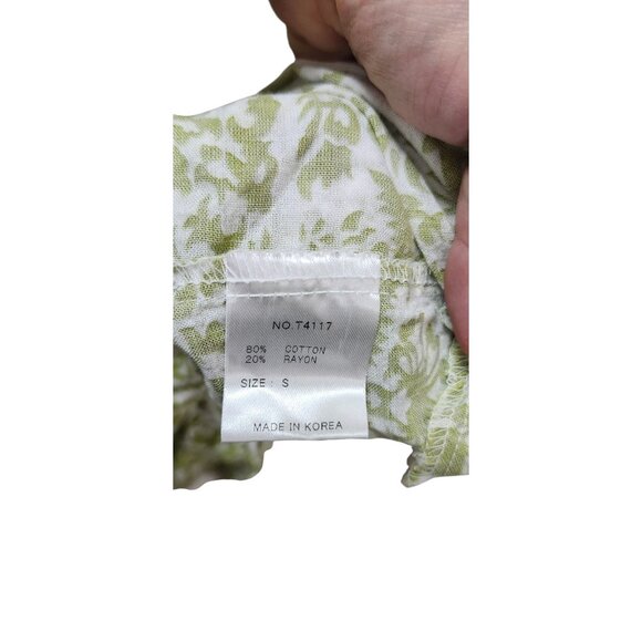 Terra SJ Apparel Green Floral Tunic Blouse Women’s S Cotton Rayon Button Front - Picture 12 of 15